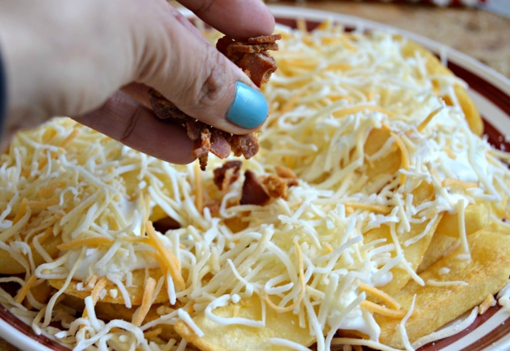 Loaded Fries with Bacon, Cheddar, and Ranch are perfect for gameday or any other event. 