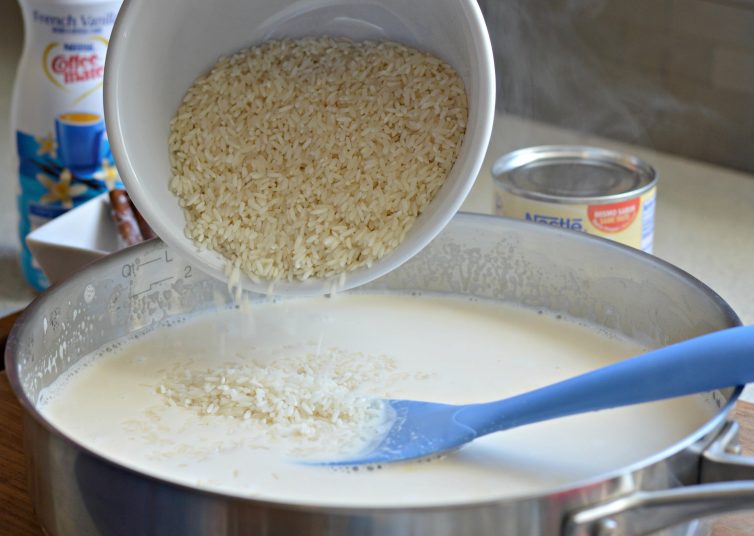 arroz con leche with evaporated milk and cooked rice