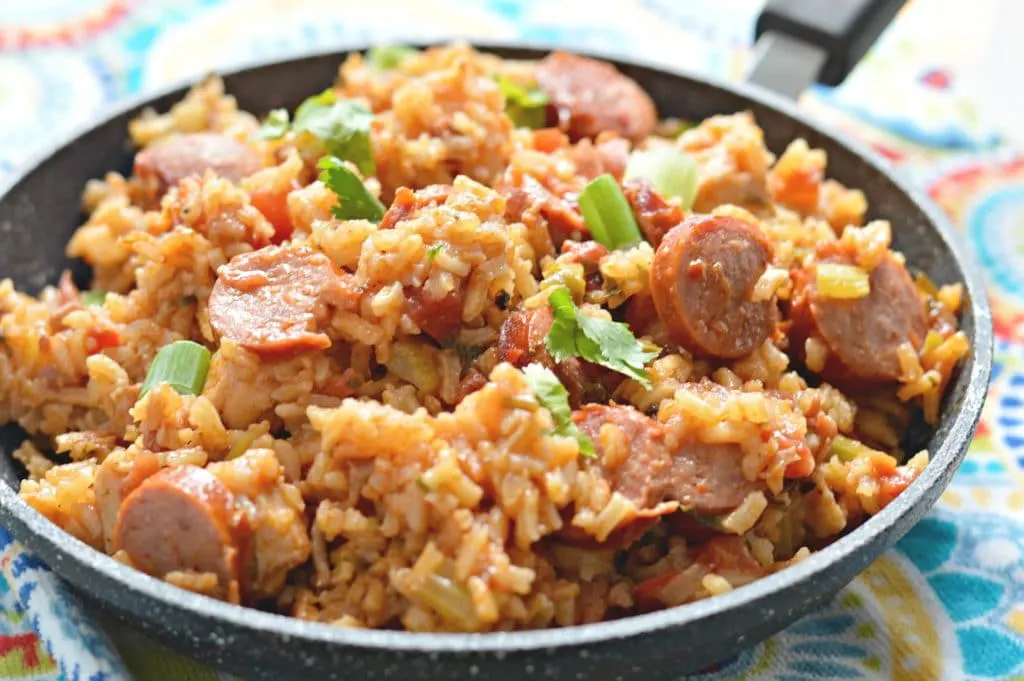 This 30 Minute Jambalaya Recipe has just the right amount of heat and is perfect for feeding a large crowd!