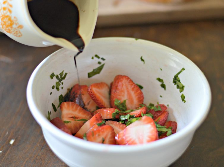 strawberry-basil honey balsamic glaze bruschetta
