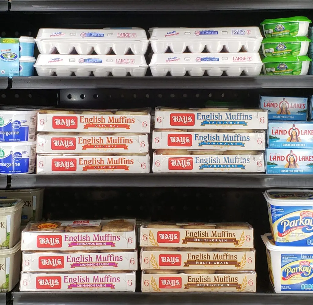 Bays English Muffins on Shelf in Dairy Section
