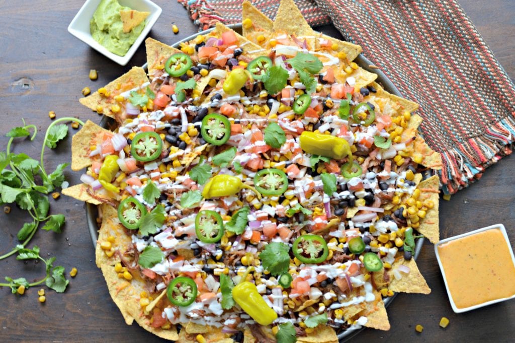 Smoked Nachos made on a wood pellet grill with all the fixings