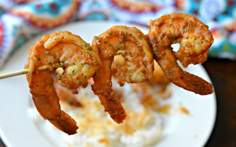 camarones a la diabla - Mexican Spicy Shrimp - on a skewer