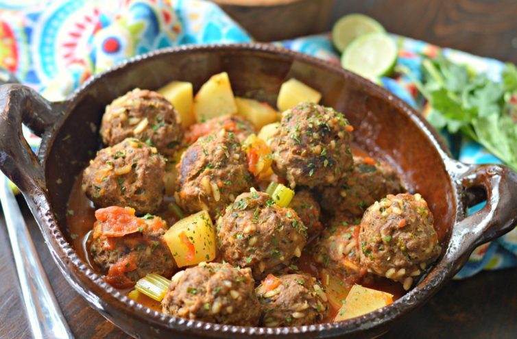 Mexican Meatballs (albondigas mexicans in bowl with salsa chipotle