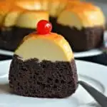 chocoflan piece sliced from the side