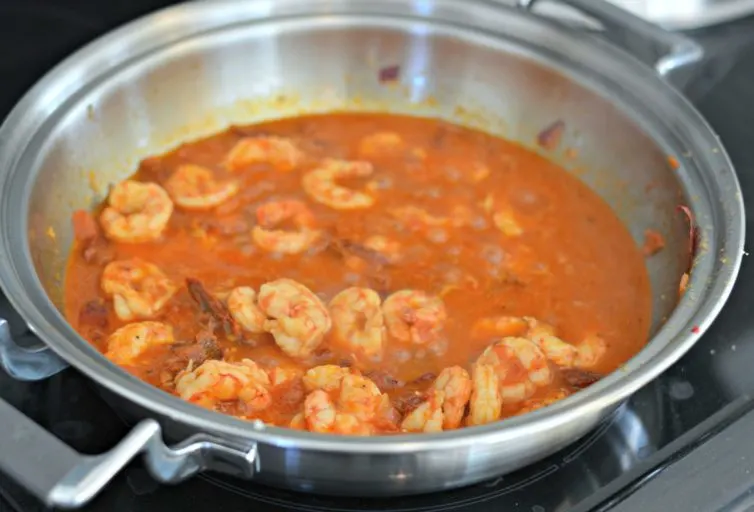 Shrimp Pasta in stainless steel cookware