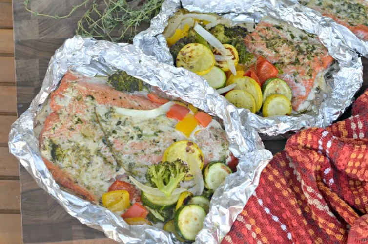 Salmon in foil after being grilled