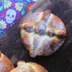 Pan de muerto with sugar on top and day of the dead decorations