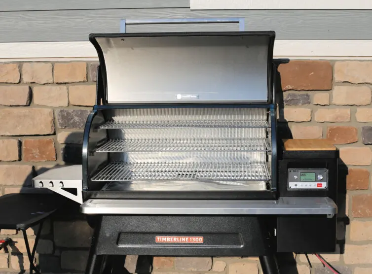 Traeger grill open showing all the space