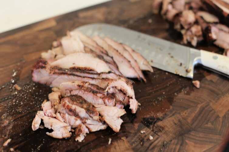 smoked pork chops sliced into thin slices