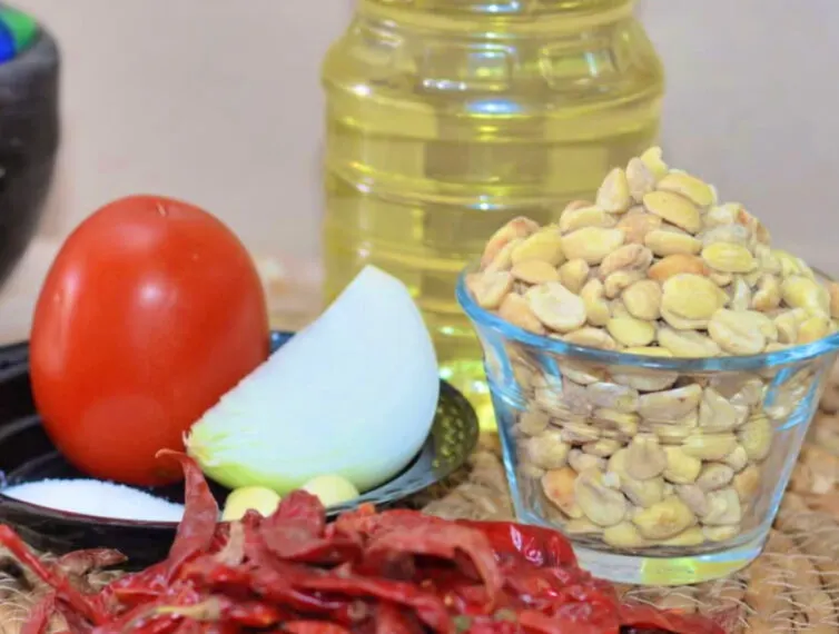 Ingredients for spicy peanut sauce (mexican salsa de cacahuate)