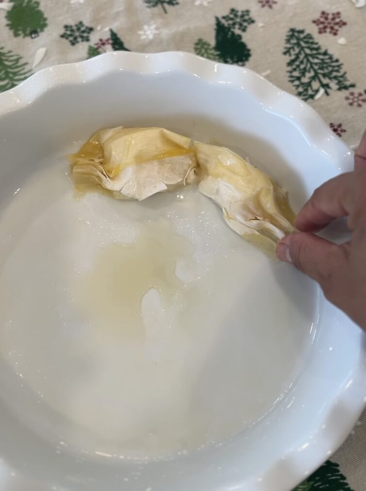 foliding phyllo dough for christmas pastry